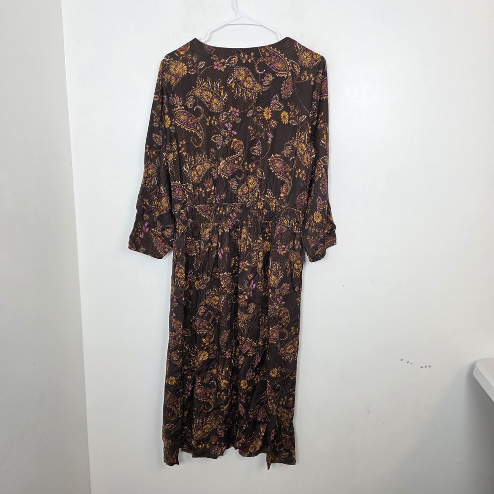 J. Jill Brown Floral Paisley Smocked Waist Boho Modest Cottage Midi Dress Size M - Picture 12 of 13